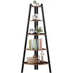 Industrial Corner Ladder Shelf 5 Tier A-Shape Utility Display Organizer Plant Flower Stand Storage Rack Wood Accent Furniture with Metal Frame for Living Room by Huy Tran