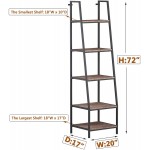 O&K FURNITURE 5-Shelf Ladder Bookcase Leaning Bookcases and Book Shelves Industrial Rustic Bookshelf Home Office Etagere Bookcase-Height: 72”H Gray-Brown Finish 1-pc