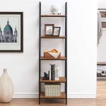 O&K FURNITURE 5-Tier Ladder Shelf Ladder Shelves Industrial Style Bookcase Leaning Bookcases and Book Shelves Modern Storage Rack and Shelving Unit-72”H x 20”W Rustic Brown Finish,1-pc