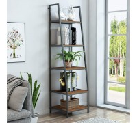 O&K FURNITURE 5-Tier Ladder Shelf Ladder Shelves Industrial Style Bookcase Leaning Bookcases and Book Shelves Modern Storage Rack and Shelving Unit-72”H x 20”W Rustic Brown Finish,1-pc