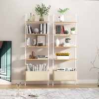 SogesHome Wall-Mounted Ladder Shelf 4-Tier Modern Bookshelf with Metal Frame Wood Open Shelf Stand for Organize Plant Flower Display Kitchen Living-Room Bedroom Office