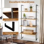 Tangkula 4-Tier Ladder Shelf Widened 30 Inch Wall Mounted Ladder Bookshelf Industrial Display Storage Rack Against The Wall Plant Flower Stand Metal Frame Home Office Accent Furniture