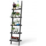Tangkula Ladder Shelf 5-Tier Multifunctional Modern Wood Plant Flower Book Display Shelf Home Office Storage Rack Leaning Ladder Wall Shelf Black 1