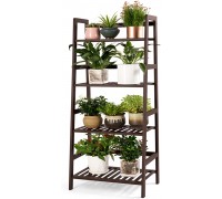 Venloup Premium 4 Tier Ladder Shelf Bamboo Plant Stand Multifunctional Storage Rack Bookcase Indoor Outdoor Flower Shelves for Living Room Bathroom BalconyBlack…