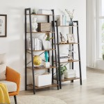 YMYNY Ladder Shelf Industrial 5 Tier Bookshelf Standing Bookcase Multifunctional Open Storage Rack Plant Stand 23.6 x 15.5 x 67.3 inch Metal Frame Rustic Brown HD-UHTMJ017H