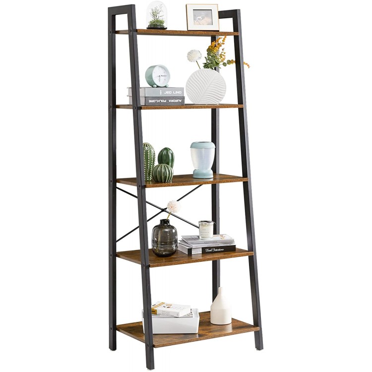 YMYNY Ladder Shelf Industrial 5 Tier Bookshelf Standing Bookcase Multifunctional Open Storage Rack Plant Stand 23.6 x 15.5 x 67.3 inch Metal Frame Rustic Brown HD-UHTMJ017H