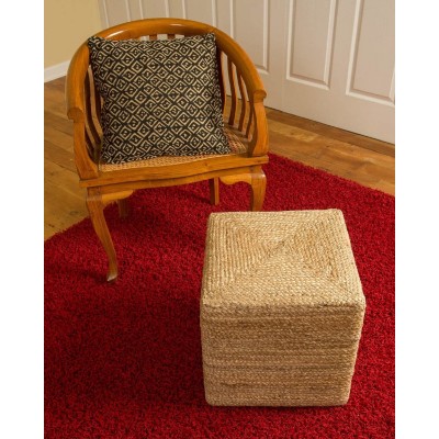 Agro Richer Hand Woven Home Décor Braided Jute Pouf Ottoman Footrest Bean Bag Floor Chair Great for The Living Room Bedroom and Kids Room Rustic Farmhouse Decor Beige Square Cover Only 16x16x16