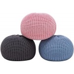 Aimoerfan Hand Knitted Cotton Pouf | Ottoman | Footrest Bean Bag Floor Chair Great for The Living Room Bedroom Pink