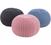Aimoerfan Hand Knitted Cotton Pouf | Ottoman | Footrest Bean Bag Floor Chair Great for The Living Room Bedroom Pink