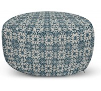 Ambesonne Azulejo Pouf Cover with Zipper Shabby Antique Portuguese Moroccan Mosaic Tiles in Classic Victorian Grunge Soft Decorative Fabric Unstuffed Case 30" W X 17.3" L Pale Tan Dark Teal