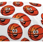 Ambesonne Basketball Ottoman Pouf Happy Smiling Orange Balls Emoticons Entertainment Competition Sports Decorative Soft Foot Rest with Removable Cover Living Room and Bedroom Orange Black White