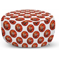 Ambesonne Basketball Ottoman Pouf Happy Smiling Orange Balls Emoticons Entertainment Competition Sports Decorative Soft Foot Rest with Removable Cover Living Room and Bedroom Orange Black White