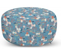 Ambesonne Ethnic Pouf Cover with Zipper Asian Inspired Illustration of Ornamental Hexagons Flowers and Half Circles Soft Decorative Fabric Unstuffed Case 30" W X 17.3" L Blue and Multicolor