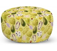 Ambesonne Exotic Pouf Cover with Zipper Abstract of Avocados Dragon Fruit Guava Soft Decorative Fabric Unstuffed Case 30" W X 17.3" L Pastel Yellow Olive Green
