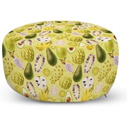 Ambesonne Exotic Pouf Cover with Zipper Abstract of Avocados Dragon Fruit Guava Soft Decorative Fabric Unstuffed Case 30" W X 17.3" L Pastel Yellow Olive Green