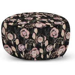 Ambesonne Floral Ottoman Pouf Hand Drawn Victorian Flower Drawings Blooming Leaves Decorative Soft Foot Rest with Removable Cover Living Room and Bedroom Grey Blush