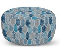 Ambesonne Grey Blue Ottoman Pouf Round Shapes with Swirls Scale and Stripes Ornamental Motifs Decorative Soft Foot Rest with Removable Cover Living Room and Bedroom Blue Navy