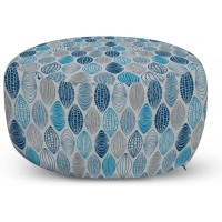 Ambesonne Grey Blue Ottoman Pouf Round Shapes with Swirls Scale and Stripes Ornamental Motifs Decorative Soft Foot Rest with Removable Cover Living Room and Bedroom Blue Navy