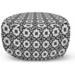 Ambesonne Moroccan Ottoman Pouf Monochrome Pattern Oriental Architecture Inspired Design Oval Symmetric Decorative Soft Foot Rest with Removable Cover Living Room and Bedroom White and Black