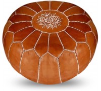 Amr Design Handmade Round Moroccan Pouf Cover Genuine Leather Hand Stitched Boho Style. It can be Used as Foot Rest  Hassock  Floor Poof Living Room Decor  Extra Seat . Unstuffed TAN