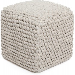 BIRDROCK HOME Bud Pouf Foot Stool Ottoman Knit Bean Bag Floor Chair Cotton Braided Cord Great for The Living Room Bedroom and Kids Room Small Furniture