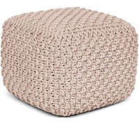 BIRDROCK HOME Square Pouf Footstool Ottoman Natural Knit Bean Bag Floor Chair Cotton Braided Cord Great for The Living Room Bedroom and Kids Room Small Furniture