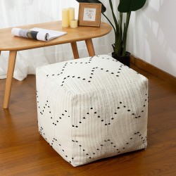 Boho Unstuffed Pouf Cover for Living Room Neutral Off White Casual Ottoman Pouf Footstool Large Accent Farmhouse Decorative Funiture Without Filler 17"x17"x15"