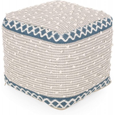 Christopher Knight Home Carrie Cube Pouf Gray Blue White