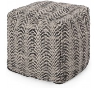 Christopher Knight Home Markson Boho Fabric Cube Pouf Black and Ivory