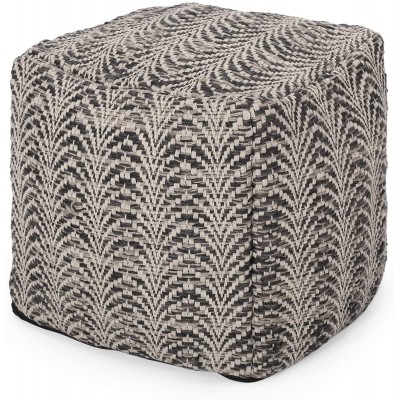 Christopher Knight Home Markson Boho Fabric Cube Pouf Black and Ivory