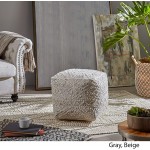 Christopher Knight Home Sylvia Cube Pouf Boho Beige and Gray Wool and Viscose