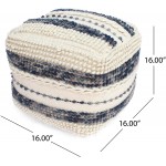 Great Deal Furniture Christal Contemporary Wool and Cotton Pouf Ottoman White and Blue