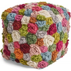 Great Deal Furniture Frances Boho Wool Ottoman Pouf Multicolored