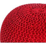 Homebeez Round Pouf Ottoman Hand Knitted Cotton Seat Floor Chair Footstool Great for Living Room Bedroom Nursery Gym Red