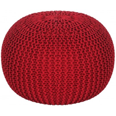 Homebeez Round Pouf Ottoman Hand Knitted Cotton Seat Floor Chair Footstool Great for Living Room Bedroom Nursery Gym Red