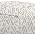 Lunarable Chevron Ottoman Pouf Hand Drawn Monochrome Herringbone Lines Composition of Abstract Zigzags Decorative Soft Foot Rest with Removable Cover Living Room and Bedroom White Beige
