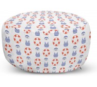 Lunarable Coastal Ottoman Pouf Maritime Uniform and Pattern for Decorative Soft Foot Rest with Removable Cover Living Room and Bedroom Violet Blue Orange