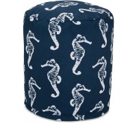Majestic Home Goods Navy Sea Horse Indoor Outdoor Bean Bag Ottoman Pouf 16" L x 16" W x 17" H