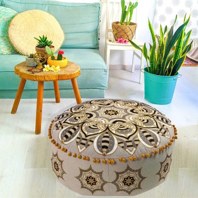 Mandala Life ART Moroccan Pouf Ottoman Cover -24x8 inches Bohemian Décor Pouffe Yoga Floor Pillow Footstool Boho Room Accent Furniture