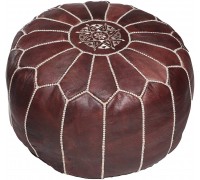 Moroccan Buzz Premium Stuffed Leather Pouf Ottoman Brown…