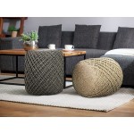 MOTINI 100% Wool Boho Cylinder Ottoman Pouf Chair and Foot Rest Stool Dark Grey Hand Woven Poufs for Living Room Home Decor