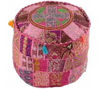 NANDNANDINI-Indian Vintage Patchwork Ottoman Pouf Indian Living Room Pouf Foot Stool Round Ottoman Cover Pouf Floor Pillow Ottoman Poof,Traditional Indian Home Decor Cotton Cushion Ottoman Cover