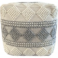 NOORI HOME Premium Handmade & Handcrafted Comfy Modern Square Diamond Ally Wool Ivory Beige Grey Beanie Pouf Ottoman Chair Footrest Footstool Seat 18"x18"x18" Living Room Bedroom Kids Room