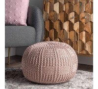 nuLOOM Berlin Casual Knitted Filled Ottoman Pouf Blush 14" x 20" x 20"