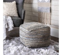 nuLOOM Granada Knitted Casual Denim and Jute Ottoman Pouf