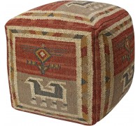 Pouf Ottoman Tribal Jute and Wool 24-Inch Red