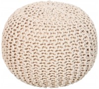 REDEARTH Round Pouf Ottoman Cable Knitted Boho Poof Pouffe Accent Chair Circular Seat Footrest for Living Room Bedroom Nursery kidsroom Patio Gym; 100% Cotton 19x19x14; Ivory