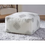 Signature Design by Ashley Mabyn Handwoven Boho Pouf 24 x 24 In White and Gray