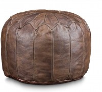 Stone & Leigh Moroccan Genuine Leather Pouf Ottoman Footstool 14" Tall 20" Wide Large Round Stuffed Living Room Decor Bohemian