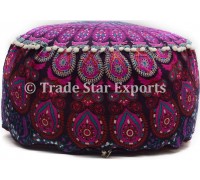 Trade Star Exports Indian Mandala Pouf Cover Ethnic Ottoman Cover Pouf Decorative Round Cotton Footstool Boho Home Decorative Pouffe Pattern3